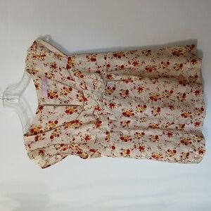 Floral Cap Sleeve Blouse 100% Silk Coquette Baby Doll Top Size XS